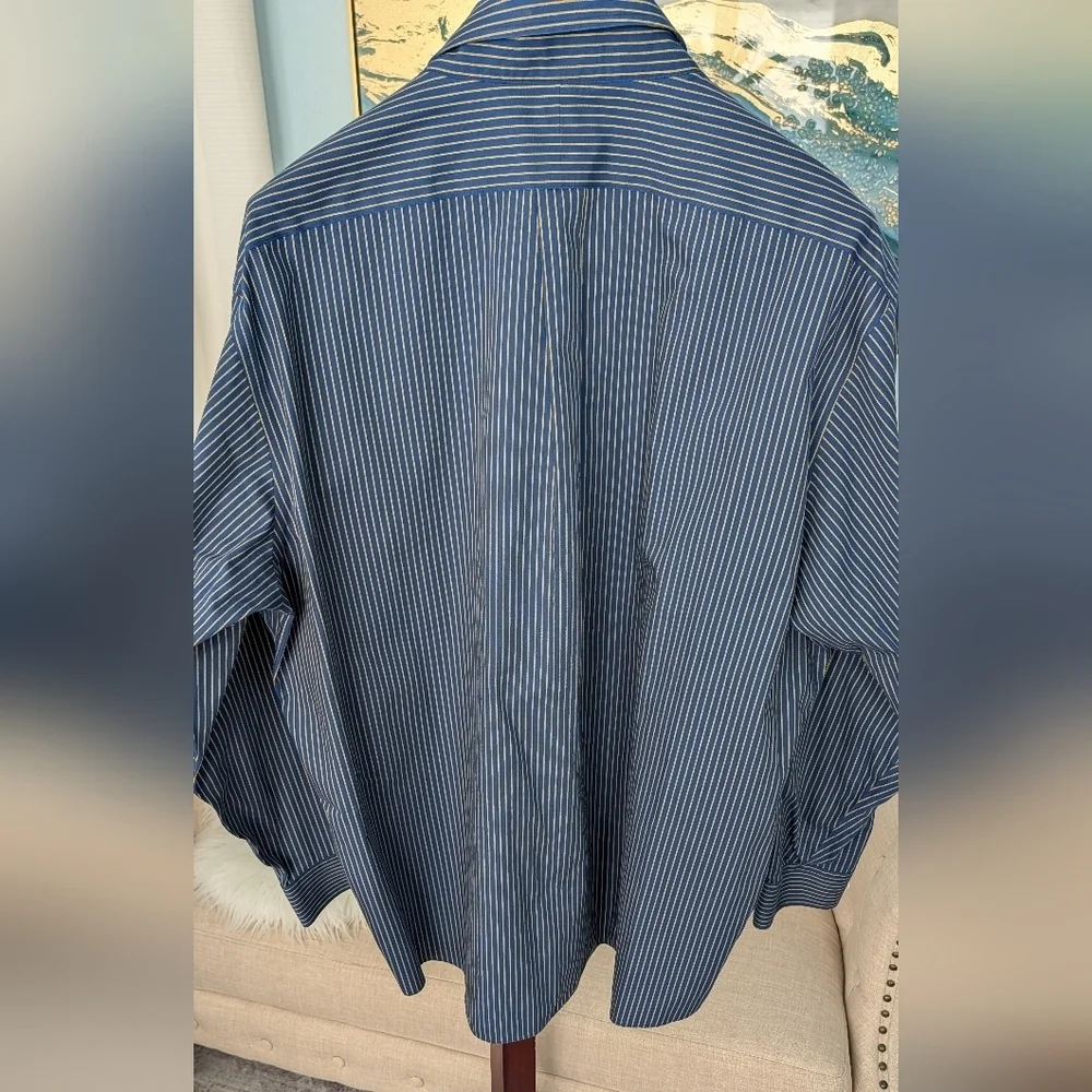 Paul Fredrick Non Iron Two Ply Cotton Blue Yellow Classic Fit Shirt Sz 19x36